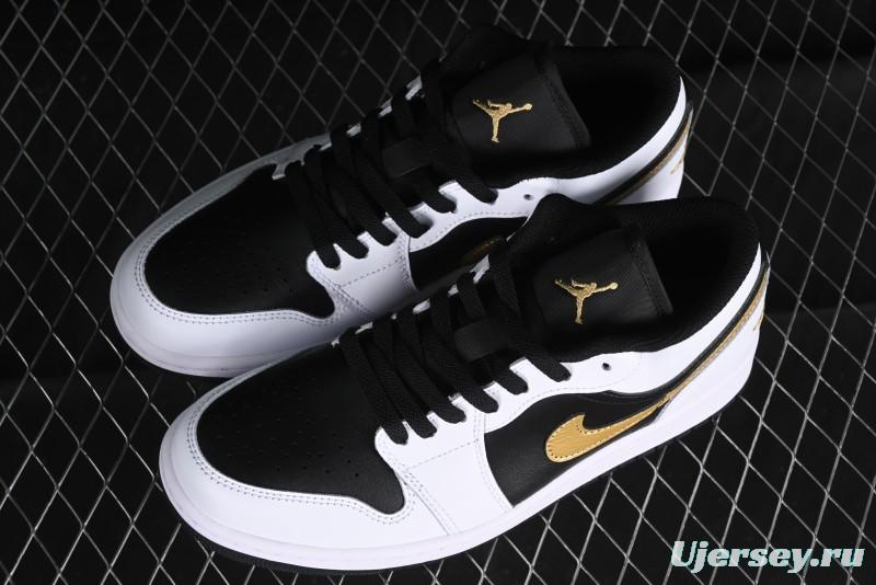 Nike Air Jordan 1 Low AJ1 Black White Gold Hook Basketball Shoes - 553558-172