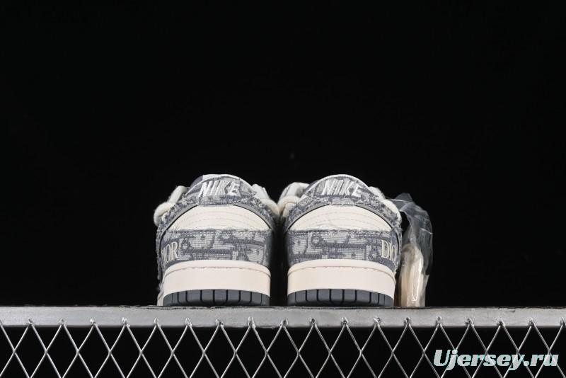 Nike SB Dunk Low Dior Collaboration - Strap Woven Grey Check Anniversary High-End Custom Low-Top Casual Sneakers - SJ2068-285