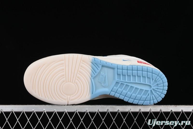 Nike SB Dunk Low Supreme Collaboration - Light Blue Double Swoosh Anniversary Customized Low-Top Casual Sneakers - BB8675-108