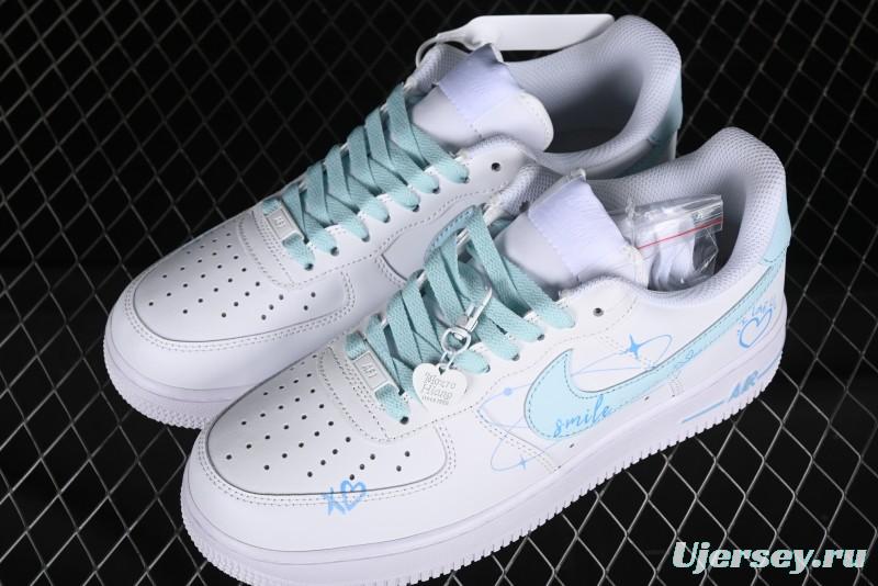Nike Air Force 1 '07 Low Anime LOVE Series White Blue Spray Paint Casual Sneakers - CW2288-111