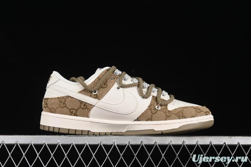 Nike SB Dunk Low Gucci Collaboration - Yellow Denim with Subtle Pattern and White Swoosh Anniversary High-End Custom Low-Top Casual Sneakers - SJ2068-273