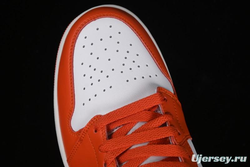 Nike Air Jordan 1 Mid Basketball Shoes in White and Orange Colorway - BQ6472-108