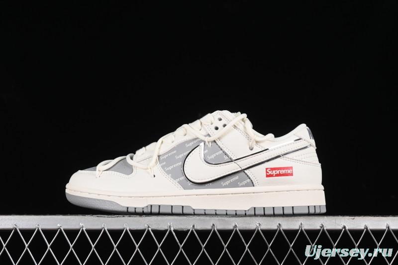 Nike SB Dunk Low Supreme Collaboration - Beige White Fox Lettering Anniversary High-End Custom Low-Top Casual Skate Shoes - JJ5688-106