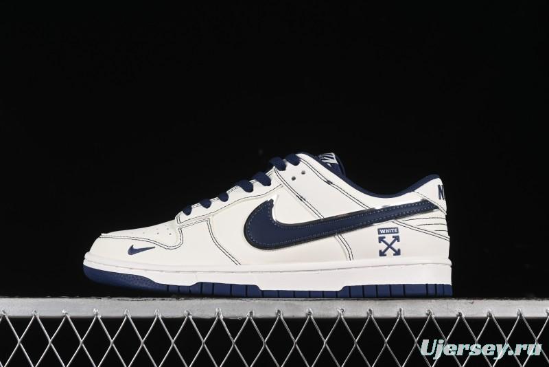 Nike SB Dunk Low OFF-WHITE Collaboration - Beige Navy Swoosh Anniversary Custom Low-Top Casual Skate Shoes - DJ2024-011