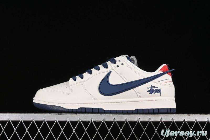 Nike SB Dunk Low Stussy Collaboration - Off White with Big Blue Swoosh Anniversary High-End Custom Low-Top Casual Skate Shoes - XY1688-009