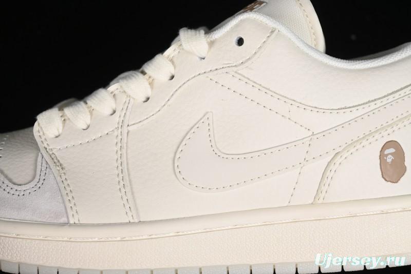 Nike Air Jordan 1 Low AJ1 Bape Collaboration - Pig Eight Patchwork Custom High-End Low-Top Basketball Shoes - LJ6688-002