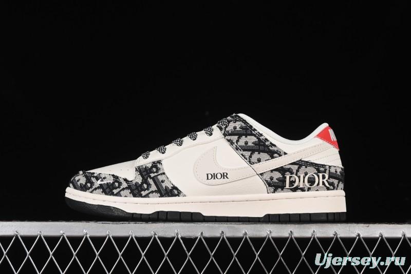 Nike SB Dunk Low Dior Collaboration - Black Grey Pattern Anniversary High-End Custom Low-Top Casual Sneakers - XY1688-010