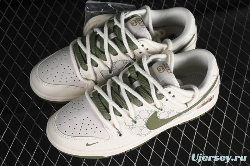 Nike SB Dunk Low Gucci Collaboration - Beige Green Floral Anniversary High-End Custom Low-Top Casual Skate Shoes - XX2025-918