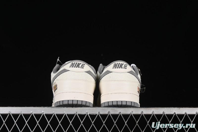 Nike SB Dunk Low Gucci Collaboration Anniversary High-End Custom Sneakers in Off-White & Dark Gray Swoosh - DQ1098-383