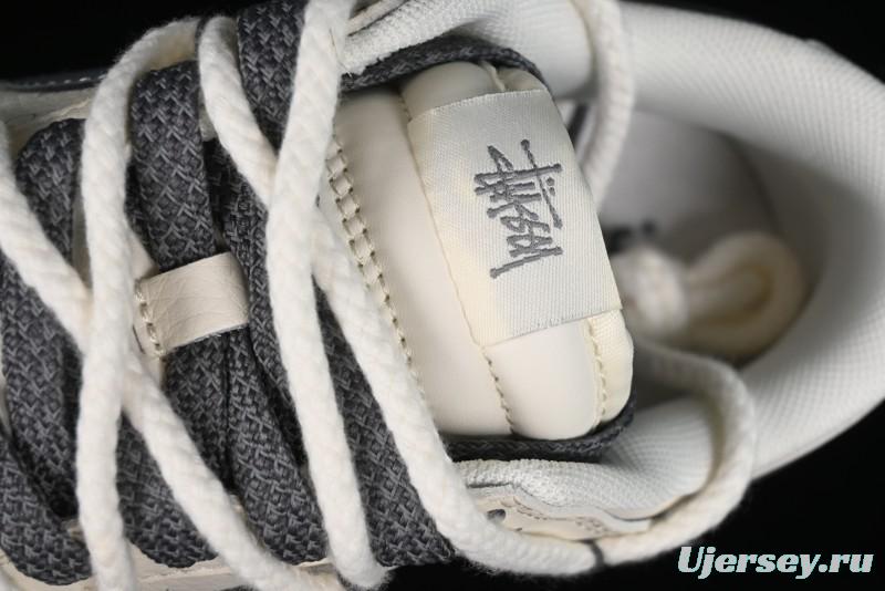 Stussy x Nike Dunk Low SB Sneakers in Off-White and Gray with Stussy S Titanium Accessory - SJ2068-275