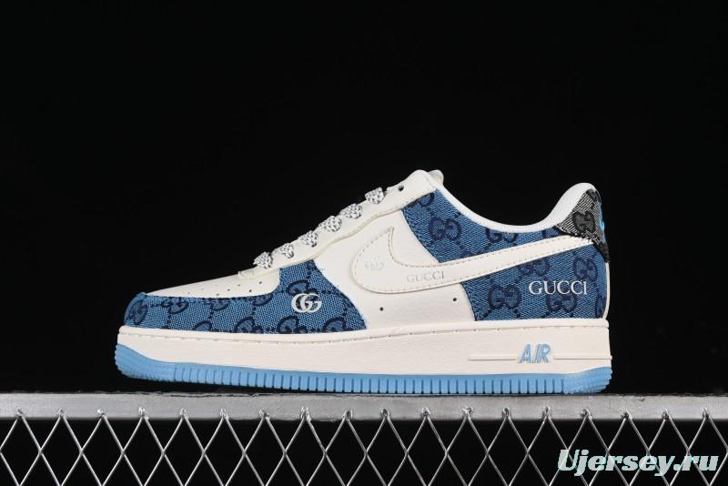 Nike Air Force 1 '07 Low Gucci Collaboration - Blue Floral Print Casual Sneakers - BB9577-101