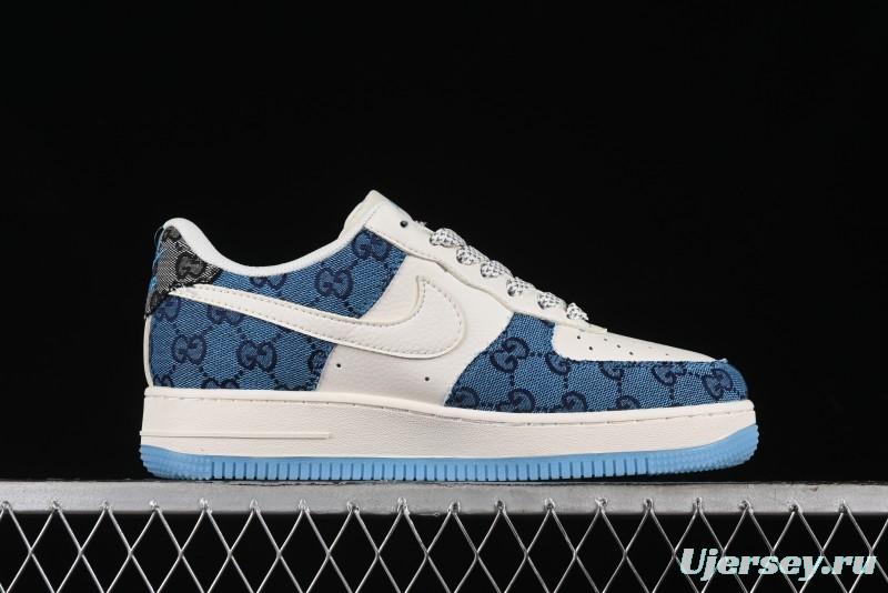Nike Air Force 1 '07 Low Gucci Collaboration - Blue Floral Print Casual Sneakers - BB9577-101