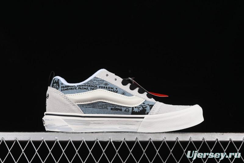 HIRONO Knu Skool Low-Top Casual Sneakers with Denim Graffiti Design - VN0009QCRBL