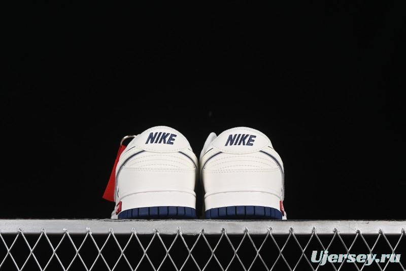 Nike SB Dunk Low Supreme Collaboration - Off White Navy Swoosh Anniversary Custom Low-Top Casual Skate Shoes - DJ2024-013