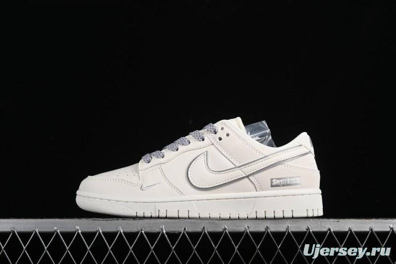 Nike SB Dunk Low Supreme Collaboration - Off White Gray Swoosh Anniversary Custom Low-Top Casual Skate Shoes - DQ1098-392