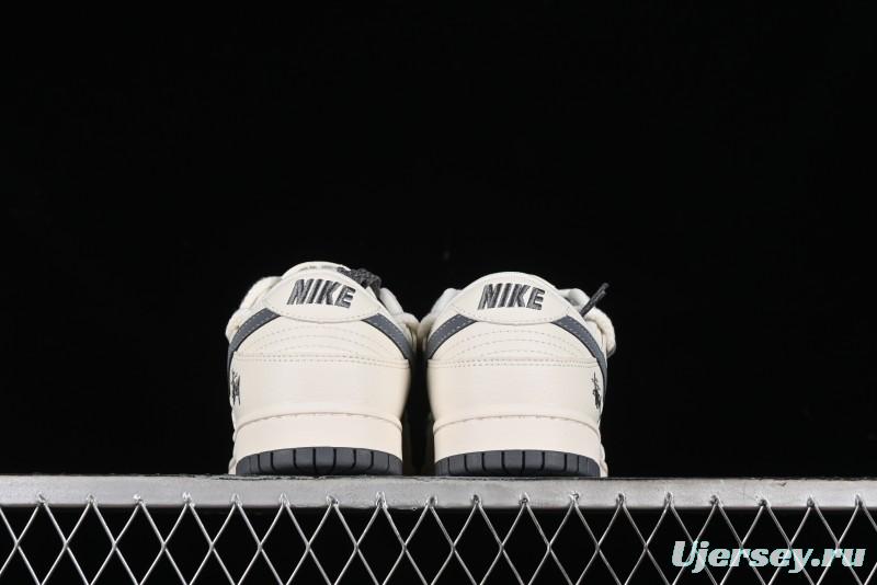 Stussy x Nike Dunk Low SB Sneakers in Off-White and Gray with Stussy S Titanium Accessory - SJ2068-275