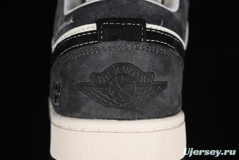 Nike Air Jordan 1 Low Retro Basketball Shoes - Black Velvet Pig Collaboration Custom Design - SJ9950-016