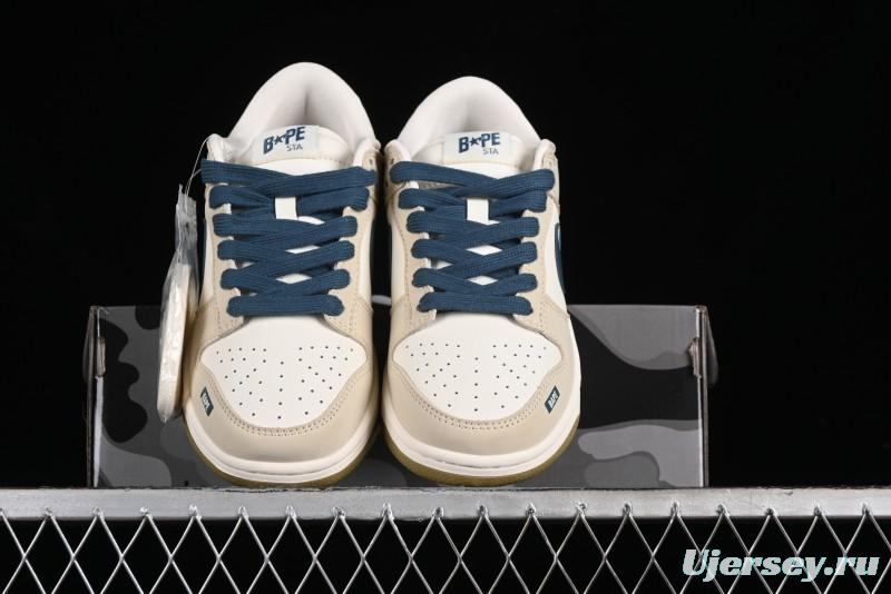 Nike SB Dunk Low Bape Collaboration - Beige Blue Anniversary Custom Low-Top Casual Sneakers CF3688-011
