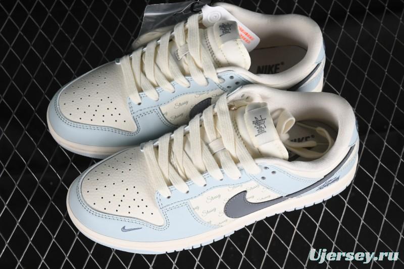 Nike SB Dunk Low Stussy Collaboration Anniversary Edition Light Blue Custom Low-Top Casual Skate Shoes - CF3688-012