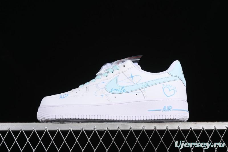 Nike Air Force 1 '07 Low Anime LOVE Series White Blue Spray Paint Casual Sneakers - CW2288-111