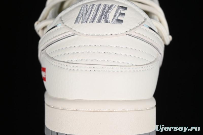 Nike SB Dunk Low Supreme Collaboration - Beige White Fox Lettering Anniversary High-End Custom Low-Top Casual Skate Shoes - JJ5688-106