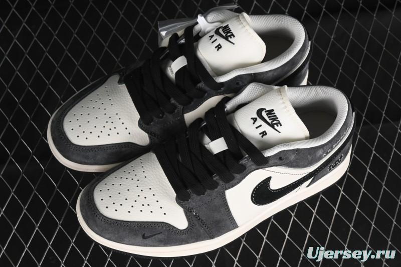 Nike Air Jordan 1 Low Retro Basketball Shoes - Black Velvet Pig Collaboration Custom Design - SJ9950-016