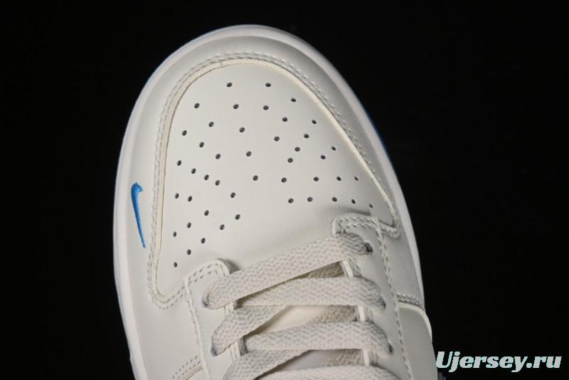 Nike SB Dunk Low Supreme Collaboration - Cream White with Sky Blue Swoosh Anniversary Customized Low-Top Casual Skate Shoes - DJ2024-012
