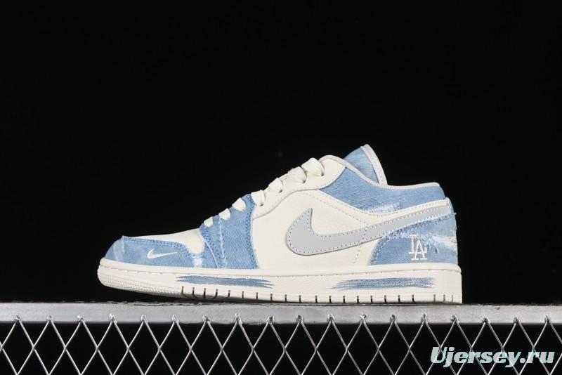 Nike Air Jordan 1 Low MLB Collaboration Retro Blue Denim Custom Basketball Shoes - DC2024-027