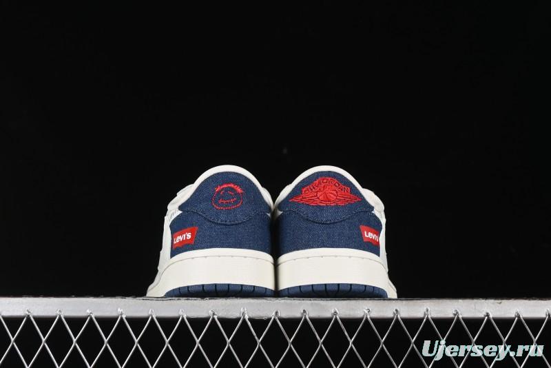 Nike Travis Scott x Fragment Design x Air Jordan 1 Low OG SP AJ1 Levi's Collaboration - White Blue Canvas Low Top Casual Sneakers - JH6088-605