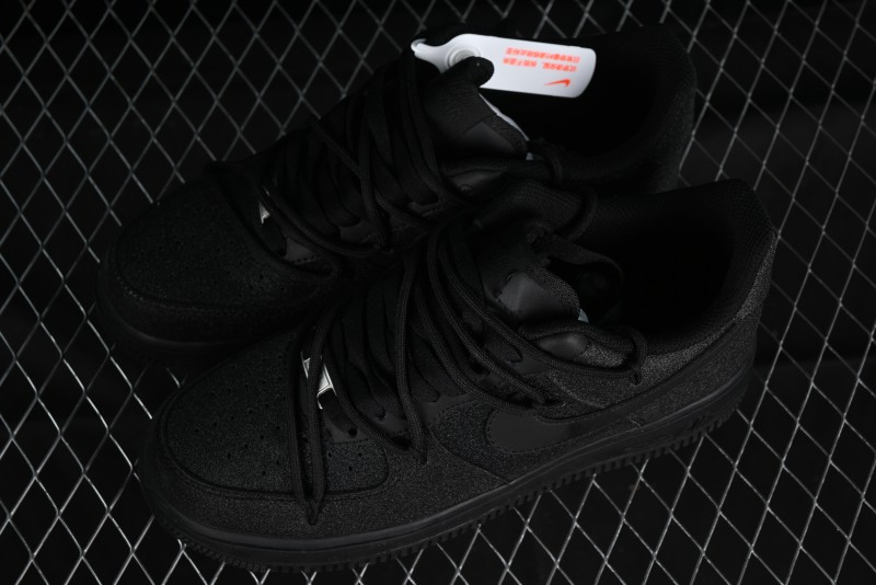 Nike Air Force 1 '07 Low Cleanfit High Street Retro Style All Black Star-Studded Diamond Accents Lace-Up Low-Top Casual Sneakers - ZH0316-030
