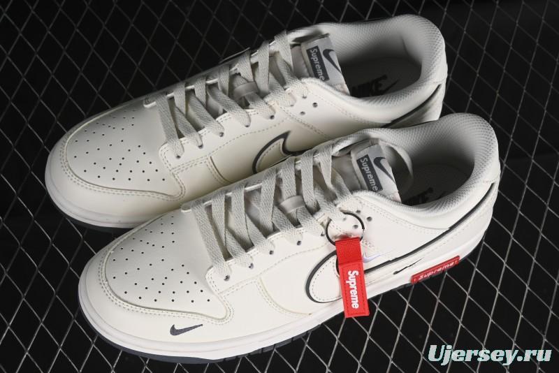 Nike SB Dunk Low Supreme Collaboration - Beige Grey Swoosh Anniversary Customized Low-Top Casual Skate Shoes - DJ2024-014