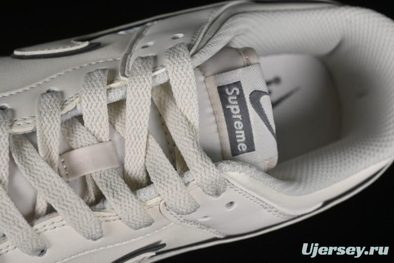 Nike SB Dunk Low Supreme Collaboration - Beige Grey Swoosh Anniversary Customized Low-Top Casual Skate Shoes - DJ2024-014