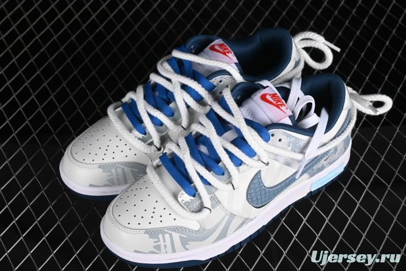 Nike Dunk Low Panda Prank Wave Rider - Silver Blue Shark Low Top Casual Sneakers - DD1391-400