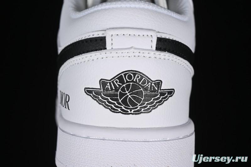 Nike Air Jordan 1 AJ1 Dior Collaboration - White Black Custom Low Top Retro Basketball Shoes - LJ6688-010