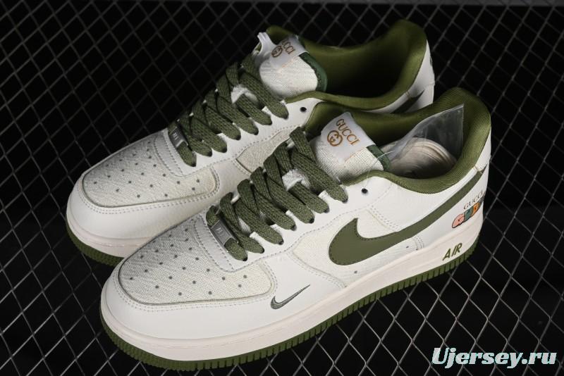 Nike Air Force 1 '07 Low Gucci Collaboration - Beige Green Linen Casual Sneakers - XZ3398-588