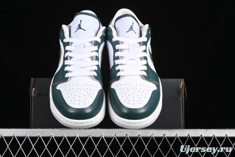 Nike Air Jordan 1 Low Retro Casual Sneakers in White Green - FQ7687-300