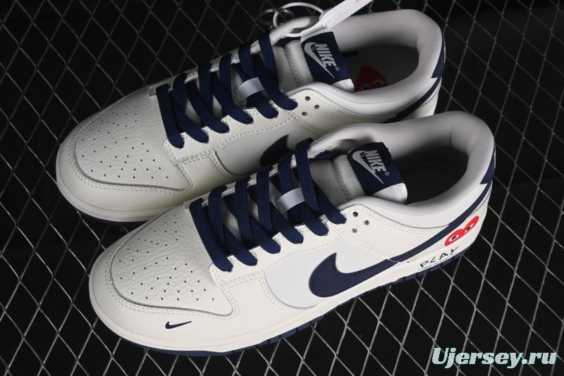 Nike SB Dunk Low Comme des Garcons Collaboration - Off-White Blue Swoosh Anniversary Custom Low-Top Casual Sneakers - KK1888-008