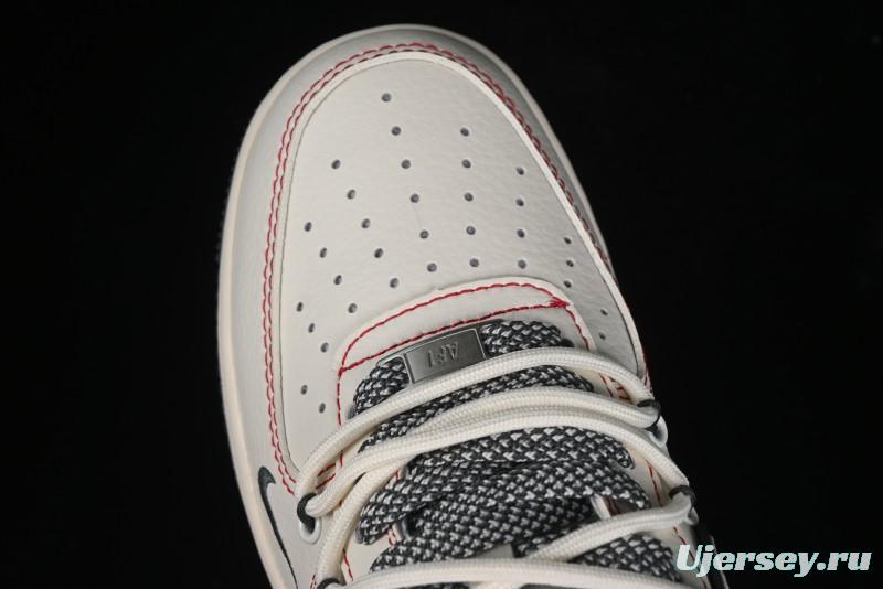 Nike Air Force 1 '07 Low Supreme Collaboration - Red Stitch Grey Sole Casual Sneakers - SJ1198-600