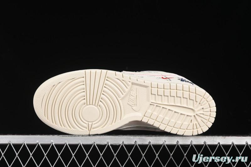 Nike SB Dunk Low Stussy Collaboration - Black Red Bunny Anniversary Custom Low-Top Casual Sneakers - XY1688-012