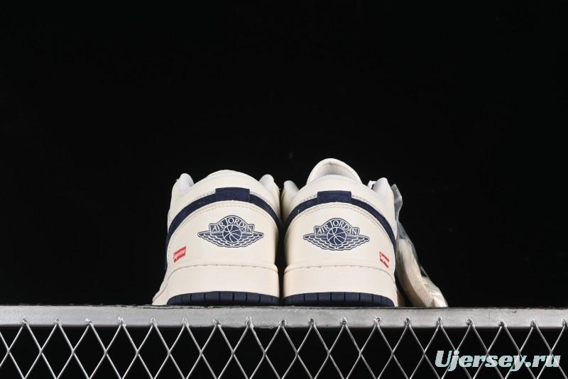 Nike Air Jordan 1 Low Supreme Collaboration - Deep Blue Two-Tone Sole Retro Basketball Shoes - SJ9950-020