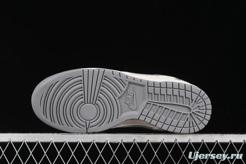 Nike SB Dunk Low Stussy Collaboration - Off White Dark Grey Swoosh Anniversary Custom Low-Top Casual Skate Shoes - DQ1098-382