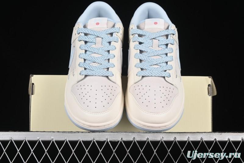 Nike SB Dunk Low Stussy Collaboration - Double Swoosh Ice Blue Anniversary Custom Low-Top Casual Skate Shoes - XX2026-101