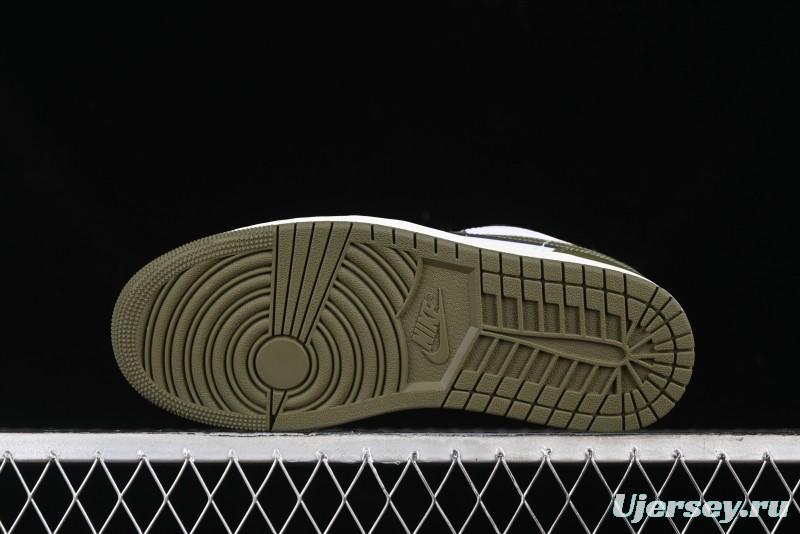 Nike Air Jordan 1 Low "Medium Olive" Casual Sneakers - 553558-092