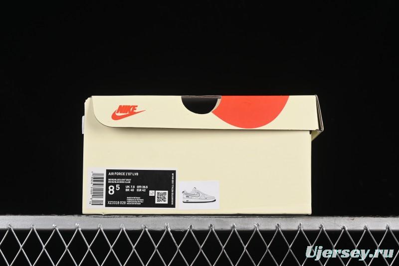 Nike Air Force 1 '07 Low Stussy Collaboration - Grey Pigskin Blue Sole Low-Top Casual Sneakers - XZ3318-028