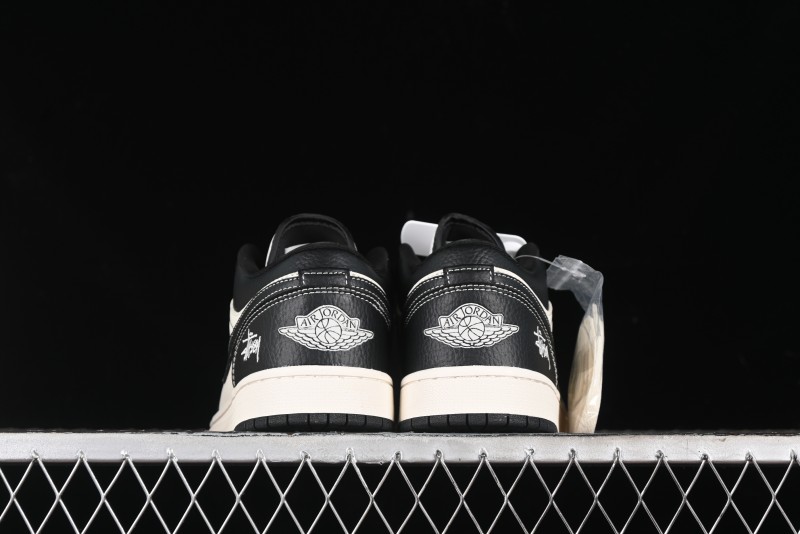Nike Air Jordan 1 Low Stussy Collaboration - Black Sail Stitched Retro Basketball Shoes - CF3688-023