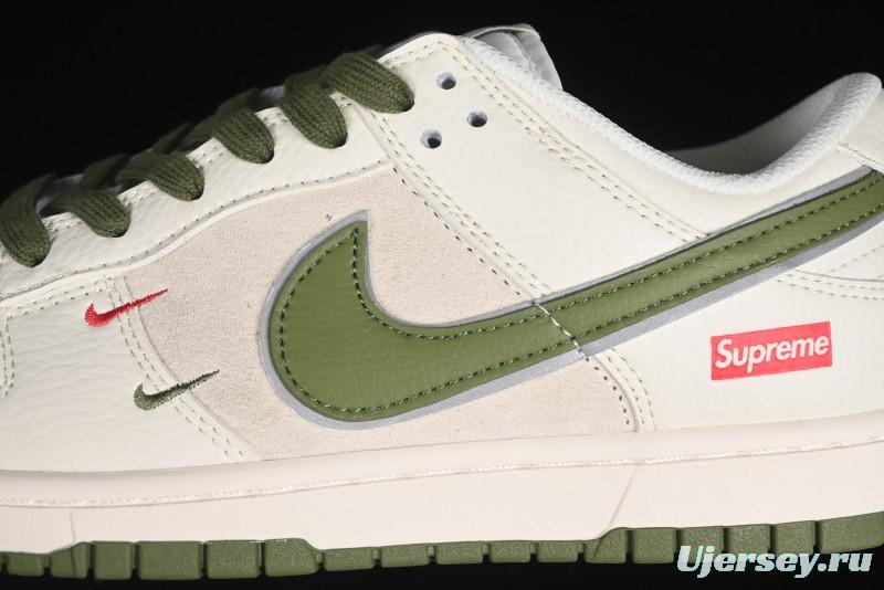 Nike SB Dunk Low Supreme Collaboration - Double Swoosh Beige Dark Green Anniversary High-End Custom Low-Top Casual Skate Shoes - XX2025-689