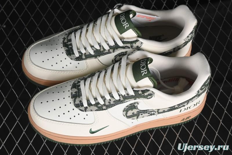 Nike Air Force 1 '07 Low Dior Collaboration - Beige Green Swoosh Low-Top Casual Sneakers - KK1988-010