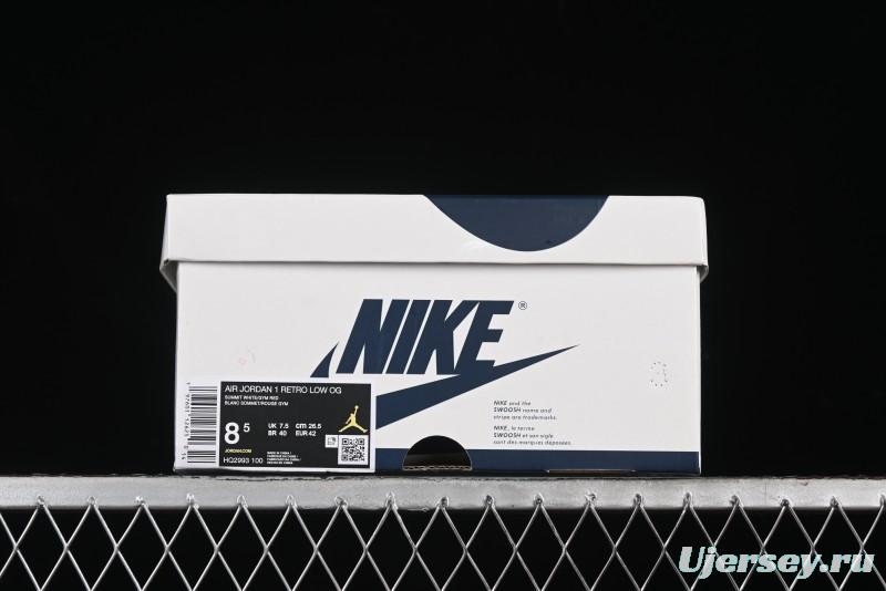 Nike Air Jordan 1 Low OG "Howard University" Casual Sneakers with Blue Toe and Red Heel - HQ2993-100