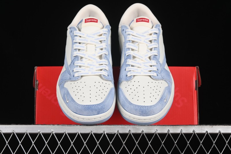 Nike Travis Scott x Fragment Design x Air Jordan 1 Low OG SP AJ1 Supreme Collaboration - Tie-Dye Blue Low-Top Casual Sneakers - CH6336-010