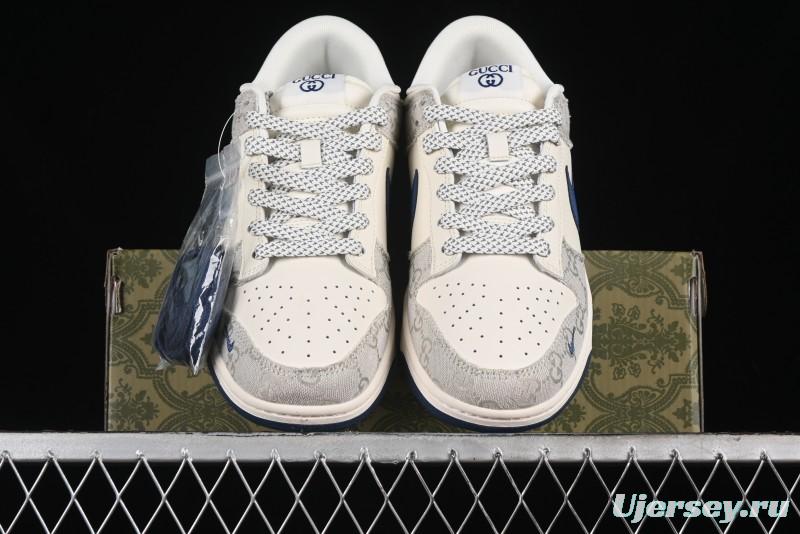 Nike SB Dunk Low Gucci Collaboration - Smoke Blue Anniversary High-End Custom Low-Top Casual Skate Shoes - XX2025-801